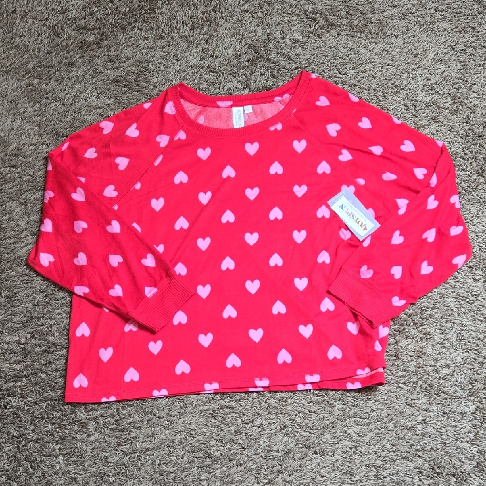 Joyspun 2X 18W - 20W Power Red Heart Print Plus Size Hacci Shirt Sweater Top